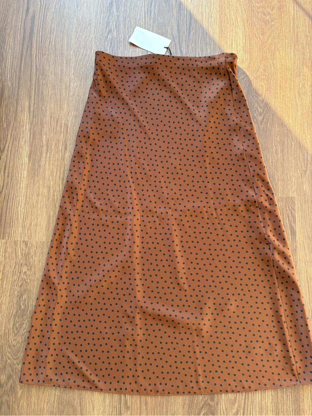 NWT Zara Women's Size Medium Brown Polka Dot A-Line Skirt